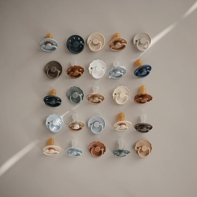 FRIGG Moon Natural Rubber Baby Pacifier | Made in Denmark | BPA-Free (Powder Blue/Slate, 6-18 Months) 2-Pack