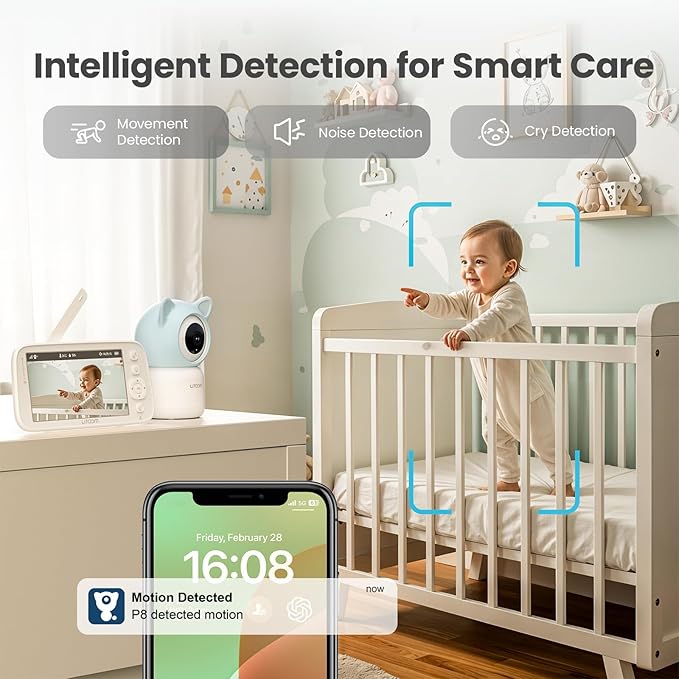 litokam 4MP Baby Monitor with 2 Cameras and Audio, 5-inch 1080P Split-Screen, No WiFi & 5G/2.4G WiFi, Remote Pan-Tilt-Zoom, Night Vision, VOX, Temperature Sensor, 2-Way Talk, 7 Lullabies, 1000ft Range