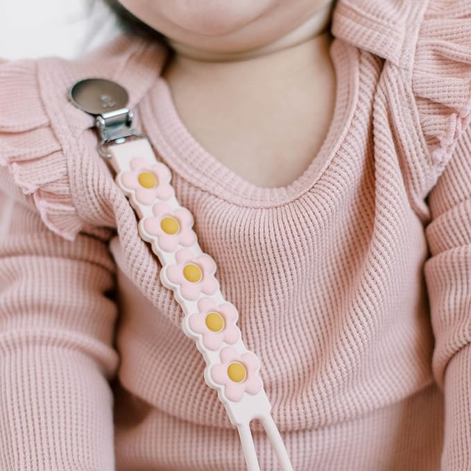 Loulou Lollipop Beadless Silicone Pacifier Clip (Daisy, Cream)