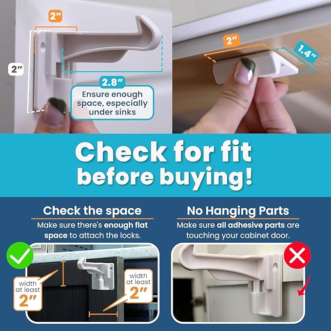 Upgraded Invisible Baby Proofing Cabinet Latch Locks (10 Pack) - No Drilling or Tools Required for Installation, Works with Most Cabinets and Drawers, Works with Countertop Overhangs, Highly Secure