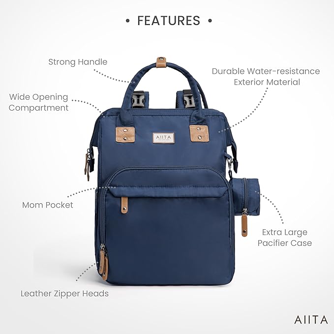 Diaper Bag Backpack, Multifunction Diaper Bag with Changing Station, Stylish Baby Bags, Large Unisex Diaper Backpack for Mom and Dad, Baby Registry Search, Portable Changing Pad – Navy Blue