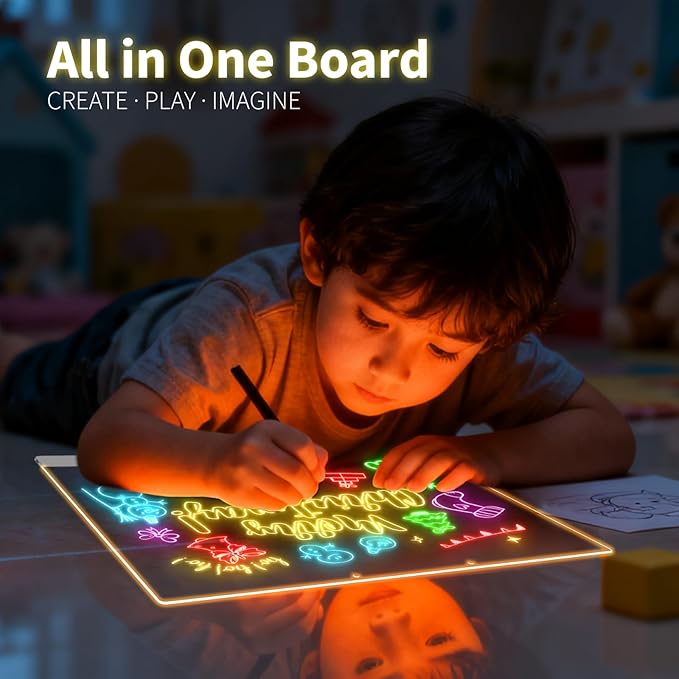 LED Note Board with Colors, Led Drawing Board for Kids, Light Up Acrylic Dry Erase Boards with Stand, Christmas & Birthday Gifts for Girls/Teens (White, 11.8" x 7.9")