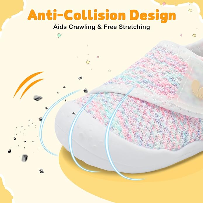 FEETCITY Baby First Walking Shoes Wide Baby Shoes Infant Sneakers Newborn Crib Shoe Barefoot Lightweight Slip On Shoe