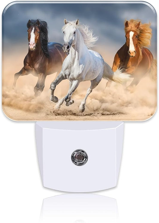 Horse Running in Desert Night Light Plug into Wall, Cool Horse Night Light with Dusk to Dawn Sensor for Kid Girls Boys Women Men Room, Hallway, Kitchen, Bathroom, Stairs Decor