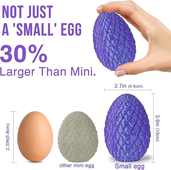 Small Dragon Eggs with Dragon Inside, 3D Printed Surprise Funny Gifts for Kids, Articulated Dragon Fidget Toys for Adults, Executive Desk Toys Office Room Décor (Shiny Purple)