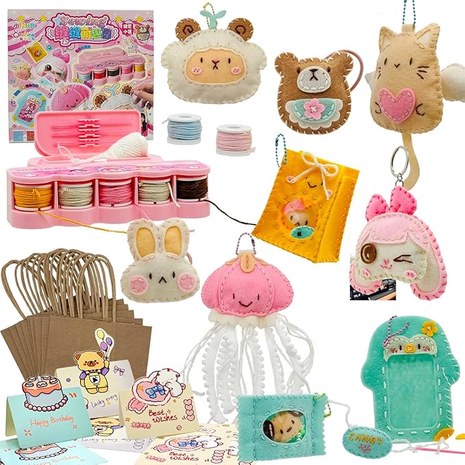 Flet Sewing Kit for Kids Arts and DIY Crafts Kit for Girls Handmade Animal Hanging Charms Beginner 8-10-12 Birthday Gift
