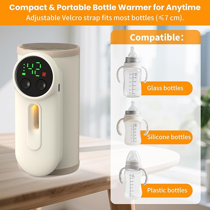 Portable Bottle Warmer for Baby Fast Baby Milk Warmer Multi-Function Milk & Formula Heater Even Heating & Defrosting Fits Most Bottles Ideal for Travel & Home Baby Feeding On The Go
