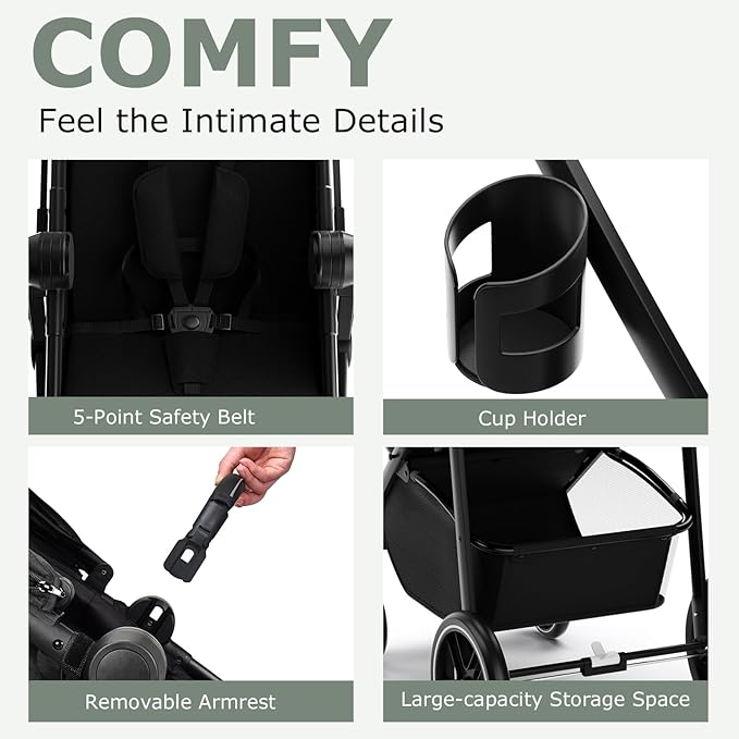 INFANS 2 in 1 Baby Stroller, High Landscape Infant Stroller & Reversible Bassinet Pram, Foldable Pushchair with Adjustable Canopy, Storage Basket, Cup Holder, Suspension Wheels (Black)