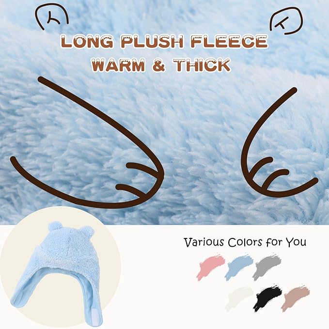 Bear Baby Winter Hat Toddler Earflap Beanie Unisex Infant Snow Cap Warm Fleece Kids Trapper Hats for Girls Boys 0-36M