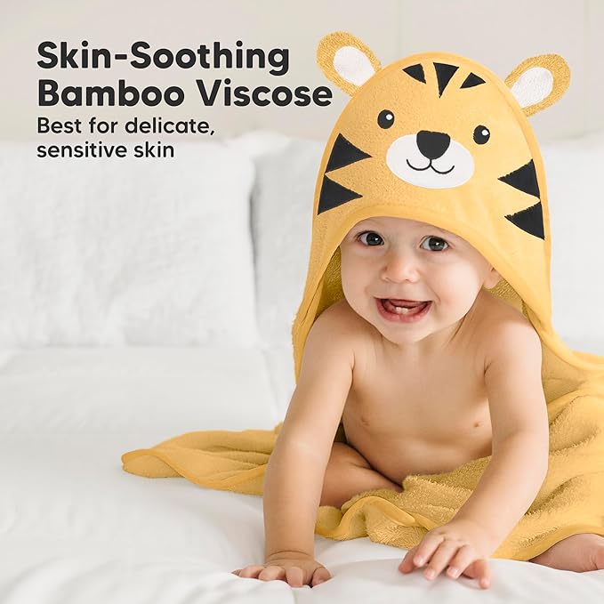 KeaBabies Hooded Baby Towel for Newborn - Viscose Derived from Bamboo Large Baby Bath Towels with Hood for Boys, Girls, Toddler, Extra Absorbent & Soft Newborn Bath Essentials (Tiger, Regular)