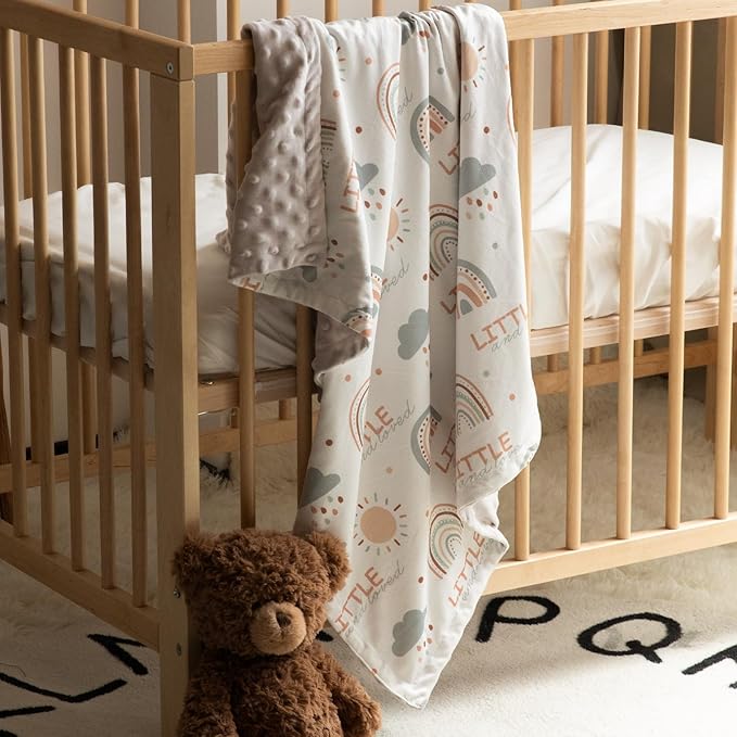 Baby Blankets for Unisex Boys Girls - Super Soft Clouds Rainbow Nursery Minky Blankets, 30 x 40 Inch Dotted Fleece Backing, Printed Bed Throws Newborn
