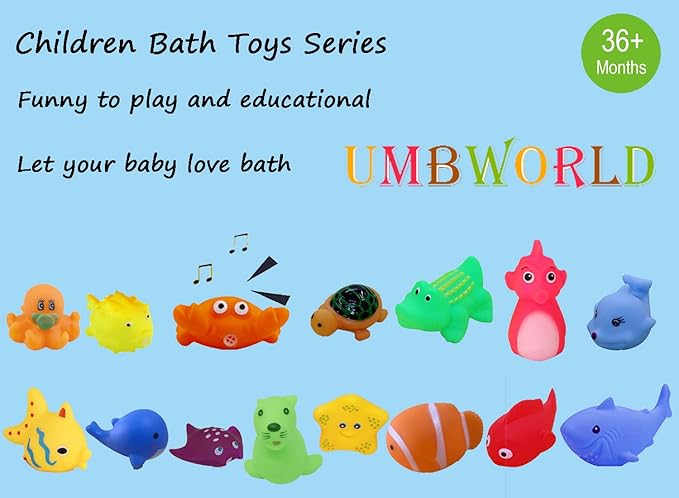 Preschool Bath Toys Rubber Floating Baby Wash Shower Toy for Toddlers Kids Party Decoration15 Pcs (Sea Animal)