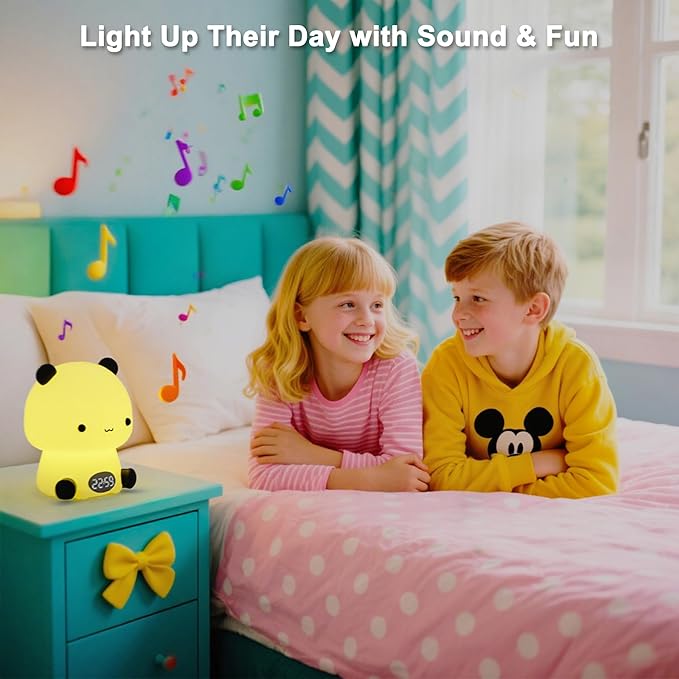 Panda Night Light for Kids, Baby Nursery LED Night Light with Bluetooth Speaker, Cute Toddler Lamp with Alarm Clock, Rechargeable Dimmable Color Changing Bedside Light for Bedroom