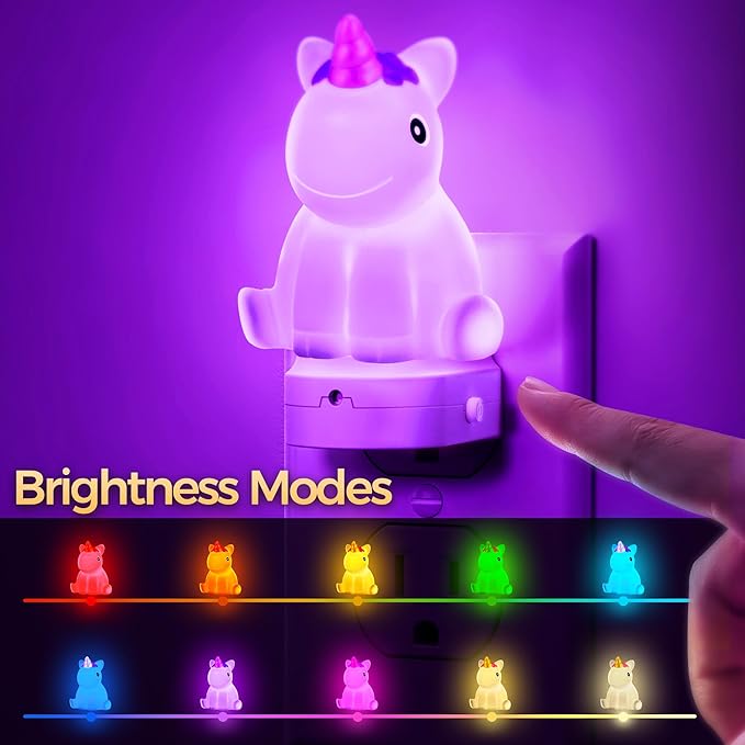DORESshop LED Night Light for Kids, 3D Cute Unicorn Night Lights Plug into Wall with Dusk to Dawn Sensor, RGB+Soft White 3000K Night Light, Christmas Birthday Gift Nightlight for Kids, Room Decor