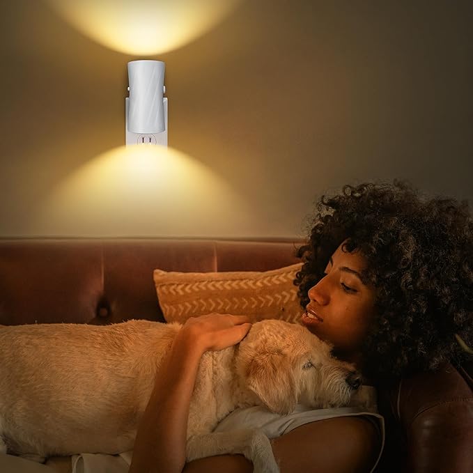 Led Night Lights Plug into Wall, 3000K/5000K Switchable, 2 Pack, Plug in Night Light, 0-100LM Dimmable Night Light, Modern Nightlights, Dusk To Dawn Sensor for Bedroom Bathroom Kitchen Stairs
