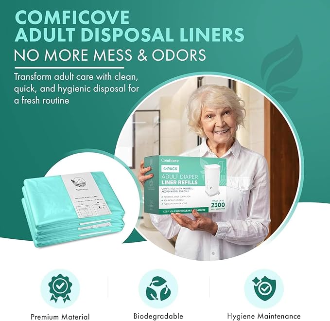 4 Pack Adult Diaper Liner Refills, Compatible with Janibell Akord 330 Model, Adult Diaper System to Eliminate Waste, Odor Resistant by Comficove