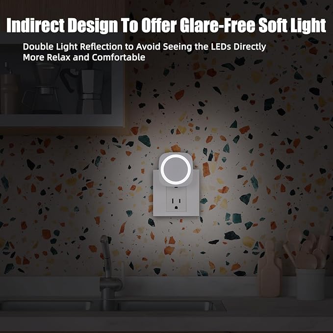 White Night Lights Plug into Wall, 4 Packs Dimmable Night Light with Dust to Dawn Sensor, Automatically Turn on and Off, Gentle Glow Nightlight for Bathroom,Bedroom,Stairs,Kitchen,Hallway, White
