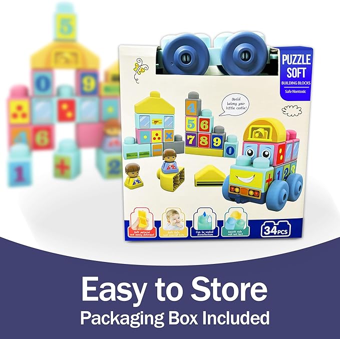 Baby Blocks 6 to 12 Months Kids Building Blocks Colorful Soft Blocks for Toddlers, Large Creative Stacking Blocks, STEM Soft Blocks for Baby 34 PCS, Toddler Stacking Toy Gifts
