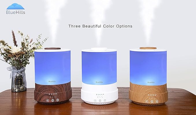 BlueHills 2500 ML XL Essential Oil Diffuser Aroma Humidifier with Timer for Large Home Decor Baby Rooms Plants Big Huge 2.5 L Extra Large Capacity High Mist Long Run with Lights White - F001