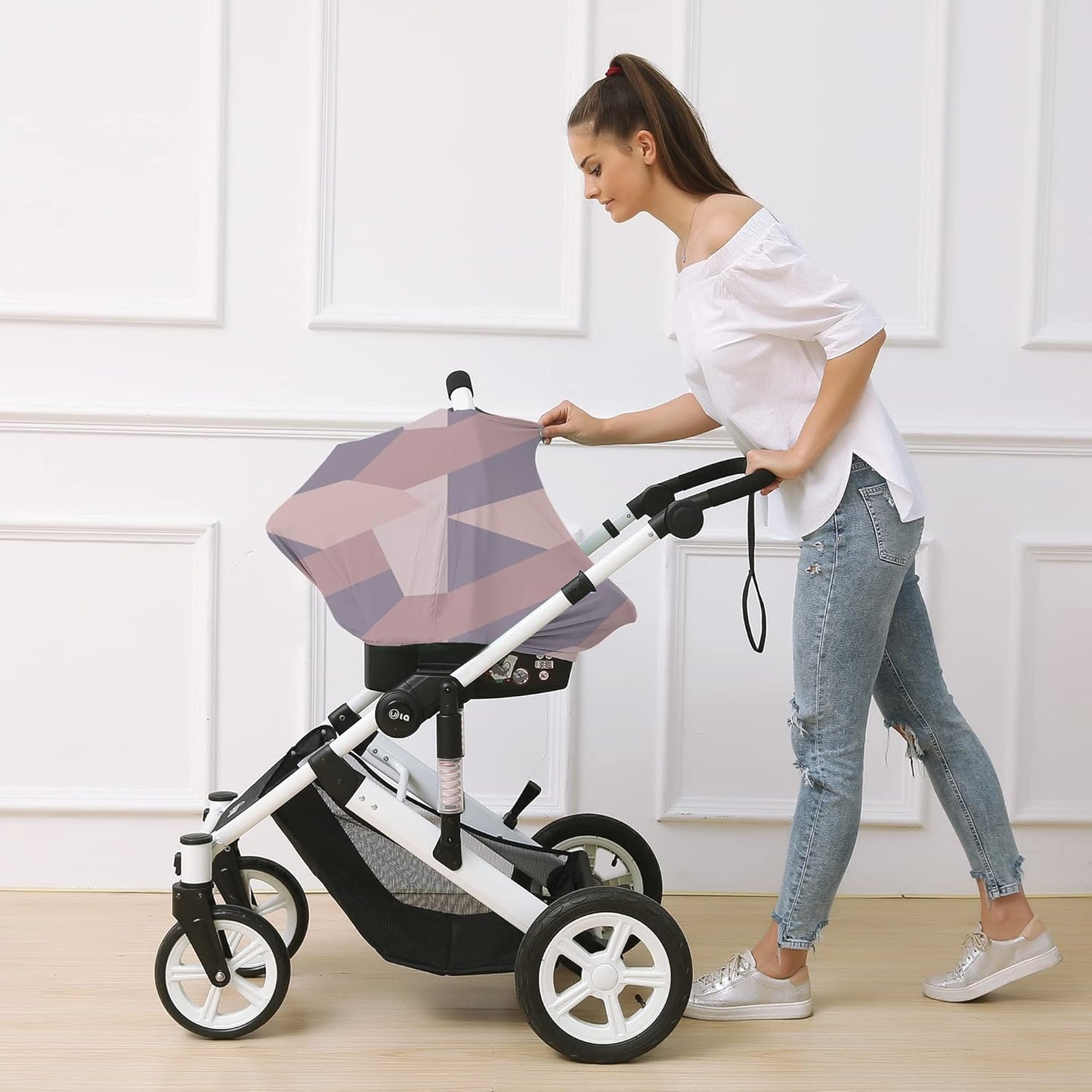 Carseat Cover Boy and Girls - Multi-use Nursing Car Seat Canopy Cover for Breastfeeding, Infant Stroller Cover, High Chair Cover (Baby Pink)