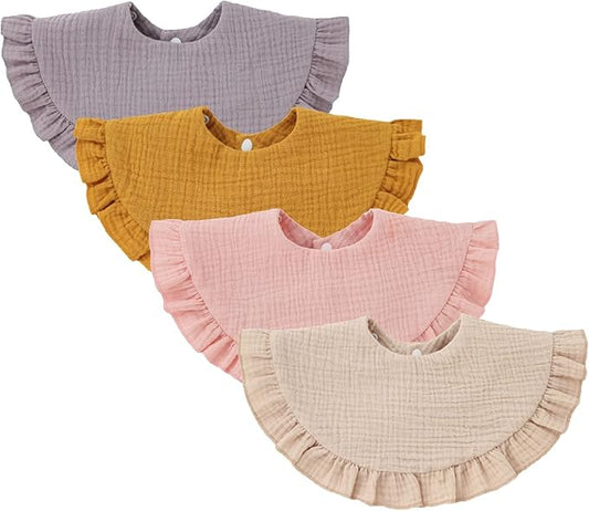 Nishine 4 pcs Unisex Baby Muslin Bandana Drool Bibs 360 Degree Rotatable Cotton Teething Feeding Drooling Bibs for Boy Girl