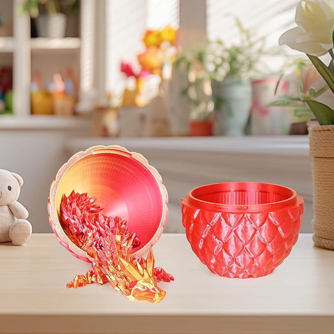 Small Dragon Eggs with Dragon Inside, 3D Printed Surprise Funny Gifts for Kids, Articulated Dragon Fidget Toys for Adults, Executive Desk Toys Office Room Décor (Orange Red)