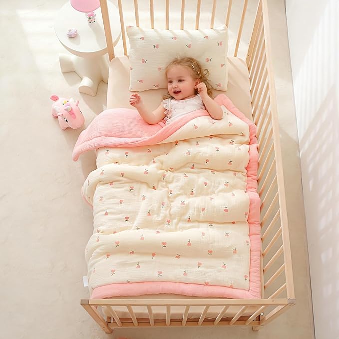 Cotton Muslin Toddler Comforter/Quilt,Ultra Soft & Breathble Muslin Toddler Blanket,All Season Baby Blankets for Boys and Girls, Machine Washable,41"x48"