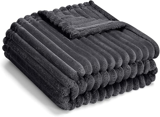 Soft Fleece Baby Blanket Ultra Cozy Grey Baby Blankets for Boys Warm and Lightweight Infant Toddler Newborn Receiving Gift with Reversible Stripes for Crib Stroller, 30x40 Inch, Dark Grey