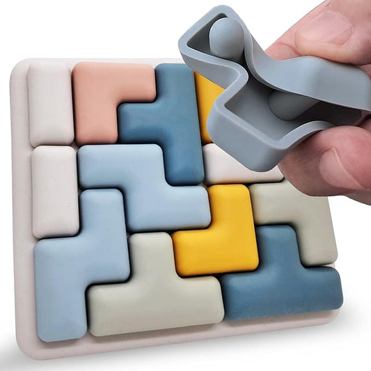 Jispring Silicone Tetris Puzzles with Templates, Montessori STEM Educational Sensory Toy for Kids, Intelligence Brain Teaser, Block Jigsaw Puzzle, 3D Russian Building Games