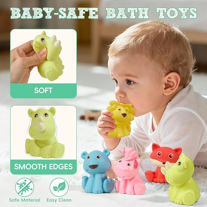 Mold Free Baby Bath Toys, 9 PCS Sealed, No Hole Bath Toys, Soft & Safe Toddler Bath Toy Set, Bathtub Water Beach Pool Toys for Babies 6-12 Months, Baby Gift for Christmas, Birthday, Stocking Stuffers