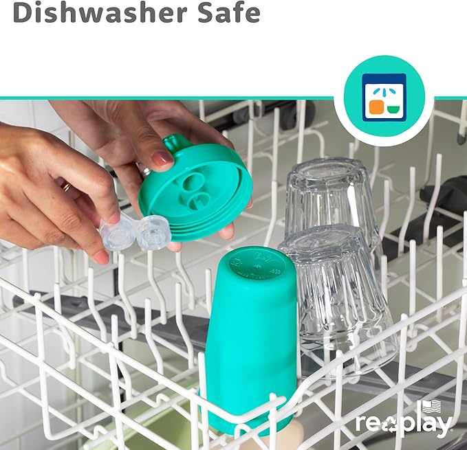 Re-Play Sippy Cups for Toddlers - 10 Oz. Reusable Spill Proof Cups for Kids, Dishwasher/Microwave Safe - Made in USA - Set of 4-3.13" x 6.25" - Bubble Pop