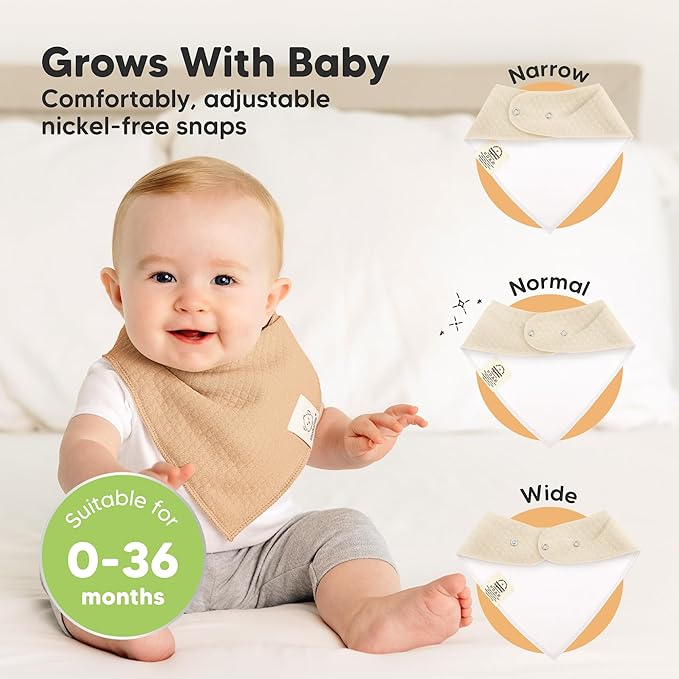 KeaBabies 8-Pack Bandana Bibs for Baby Girls, Boys - Organic Cotton Baby Bibs for Drooling & Teething Newborn, Toddler, Infant 0-36 months, Extra Soft, Absorbent Cloth with Snaps (Rosewood/Quin)