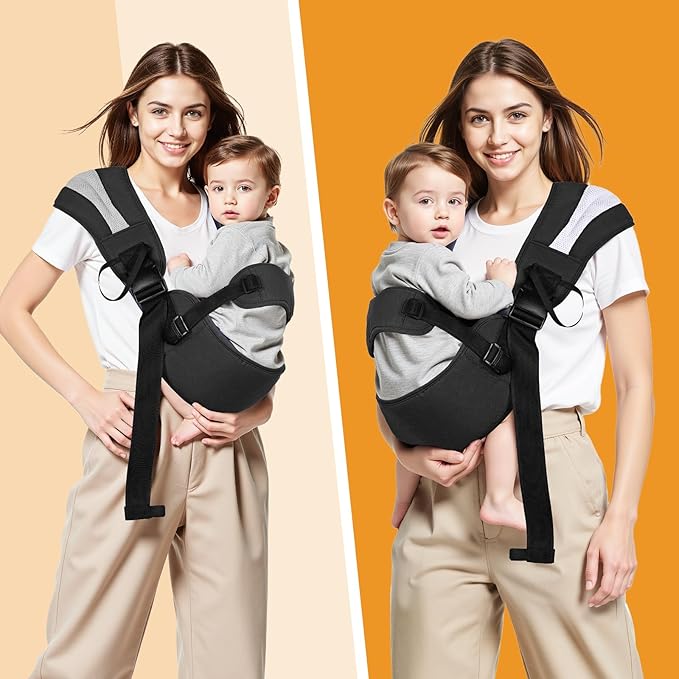 Toddler Carrier Sling for Newborn to Toddler, Ring Sling Baby Carrier 15–55 lbs with Breathable & Anti-Slip Seat Cushion for Comfort, Lightweight Travel-Friendly (Black)