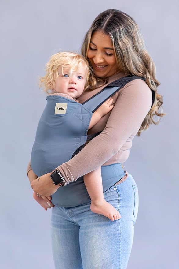 Baby Tula Lite Ripstop Nylon Compact Baby Carrier, Lightweight and Ergonomic Carrier for Travel w/Convenient Storage Hip Pouch, Multiple Carrying Positions for Babies 12lbs to 30lbs - Slate (Blue)