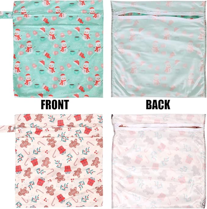 2pcs Cloth Diaper Wet Dry Bags, Waterproof Reusable Wet Bag with 2 Zipper Pockets & Handle, Washable Laundry Bags for Baby Adult Clothes Travel Beach Pool Daycare Yoga Gym Exercise Swimsuits,