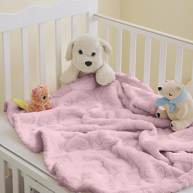Soft Cozy Fleece Baby Blanket Heart Checkered Pattern Fluffy Plush Receiving Blanket for Newborn Infant Toddler, Warm Crib Stroller Blanket for Boys Girls 30"x40", Light Pink