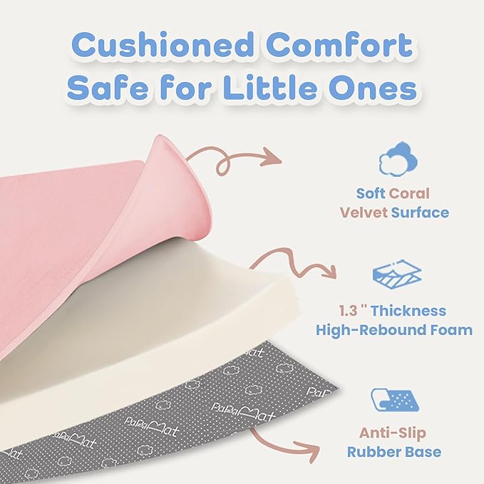 1.3" Thick Baby Floor Play Mat 71x79, Basic Padded Foam Mat for Tummy Time Crawling, Non Slip Cushioned for Babies Toddlers Infants Kids (Pink)