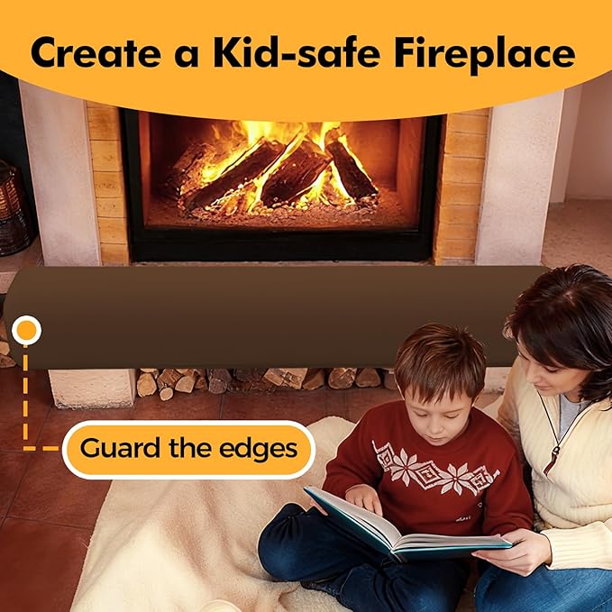 Thick Memory Foam Fireplace Baby Proofing, 90.5x15 in Soft Hearth Cover Baby Proof, Hearth Cushion Fireplace Protectors for Children Proofing, Edge Protector, Brown