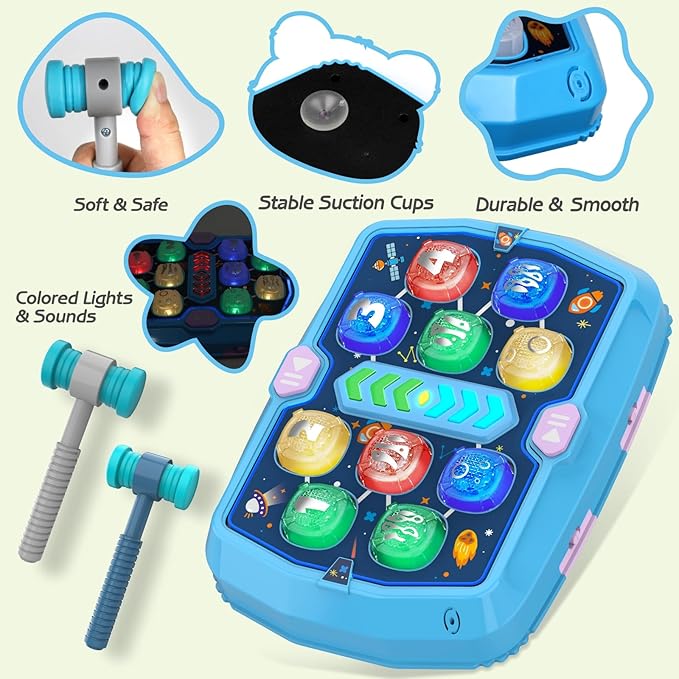 WAYKEE Whack Mole Game for Toddlers, Toys for 3 4 5 6+ Year Old Boys Girls, Interactive Toddler Boy Girl Toys with 3 Modes & 2 Hammers, Sound & Light, Birthday for 3-10 Year Old Boys Girls