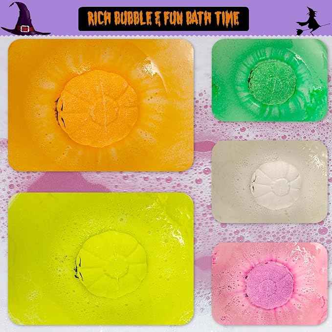 Spooky Bath Bombs for Kids with Surprise Inside, Bubble Bath Bomb with Halloween, Fruity Scents, Relaxing Aromas, Ideal Birthday Gift for Girls