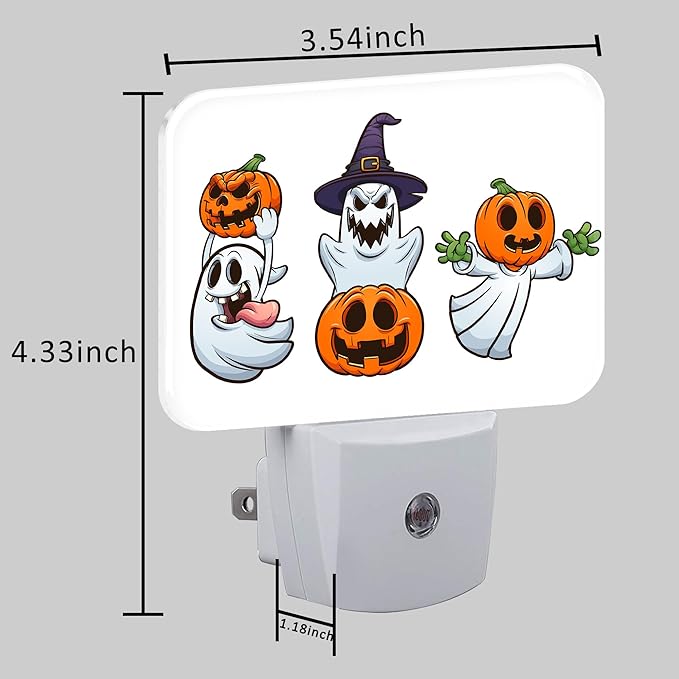 Halloween Funny Ghost Night Light for Kids Girls Boys, Halloween Pumpkin LED Night Light Plug into Wall with Dusk to Dawn Sensor for Bedroom, Hallway, Kitchen, Bathroom, Stairs Decor