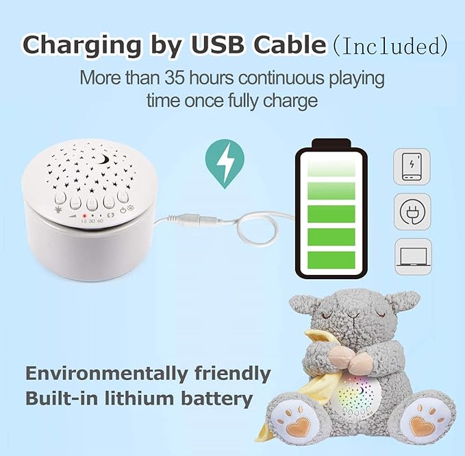 BEREST Rechargeable Baby Sleep Soother, Mom's Heartbeat Babies Cry Sensor Lullabies & White Noise Sound, Nursery Decor Night Light Projector Toddler Crib Sleeping Aid, Boys & Girls Shower Gifts