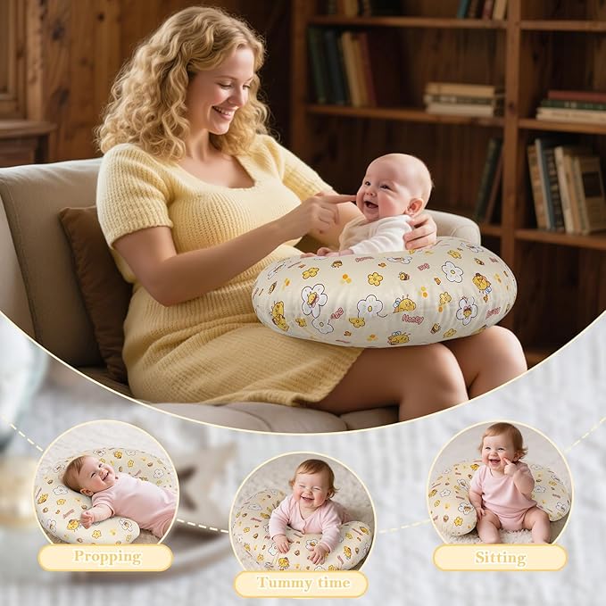 Nursing Pillow & Breastfeeding Pillow – Ergonomic C-Shape for Breastfeeding & Bottle Feeding, Breathable with Washable Cover, Tummy Time & Sitting Support (0-18Months)