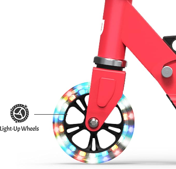Jetson Jupiter Kids 2-Wheel Light-Up Kick Scooter, LED Lights on Handlebar, Stem, Wheels & Deck, Adjustable Handlebar, Rear Brake, Easy-Folding Mechanism, Ages 5+