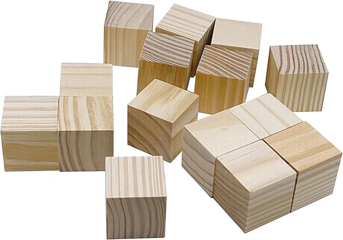 Wooden Blocks for Crafts, Unfinished Wood Cubes, 1.5 Inch Natural Wood Blocks, Pack of 15 Wood Square Blocks, Wooden Cubes for Arts and Crafts and DIY Projects