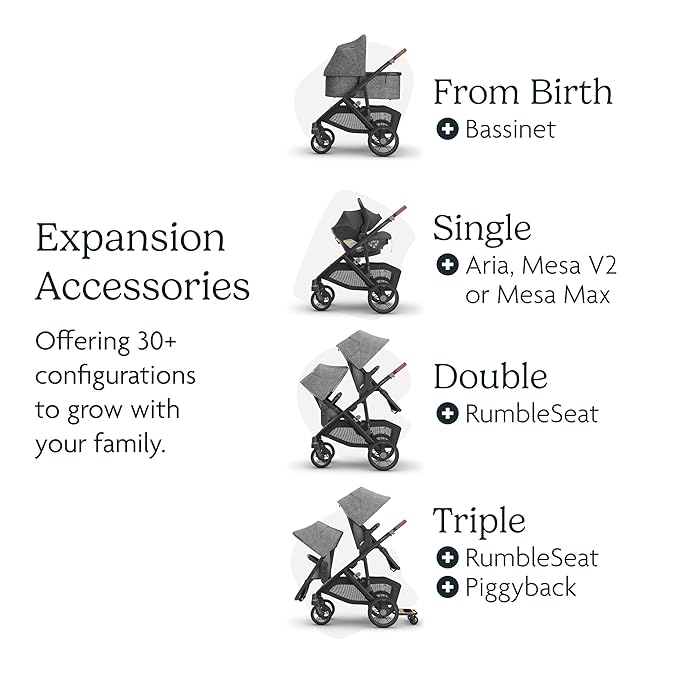 UPPAbaby Vista V3 Stroller - Full-Size Single-to-Double Stroller System - Toddler Seat, Bug Shield, Rain Shield, and Storage Bag Included - Owen (Mocha Mélange/Carbon Frame/Chestnut Leather)