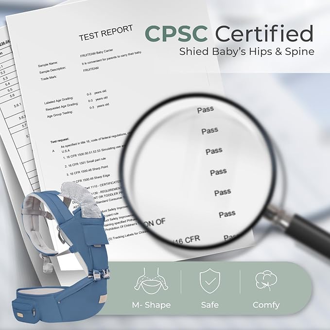 FRUITEAM 6-in-1 Baby Carrier with Waist Stool/Hip Seat, One Size Fits All -Adapt to Newborn, Baby Hip Carrier for Breastfeeding, Infant & Toddler, Dark Blue