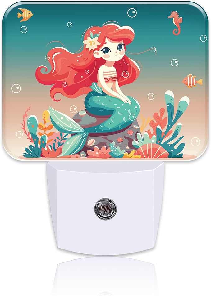 Beautiful Mermaid Girl Night Light for Kids, Mermaid Girl LED Night Light Plug into Wall with Dusk to Dawn Sensor for Girls Boys Women Men Bedroom, Hallway, Kitchen, Bathroom, Stairs Decor