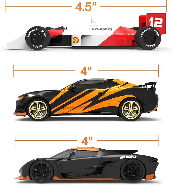 SplashEZ Race Cars Bath Toys | Mold Free Bath Toys for Kids & Toddlers with No Hole for Water | Cars Set Ideal Size for Little Hands | Safe, Durable for Baby Tub Pool Fun for Boys Girls Ages 0 & Up