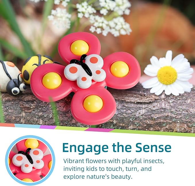 LiKee Strong Suction Cup Fidget Rotating Sensory Bath Toys for Baby, Airplane Car Travel Table & Window Toys for Toddler Boys and Girls, 12+ Months